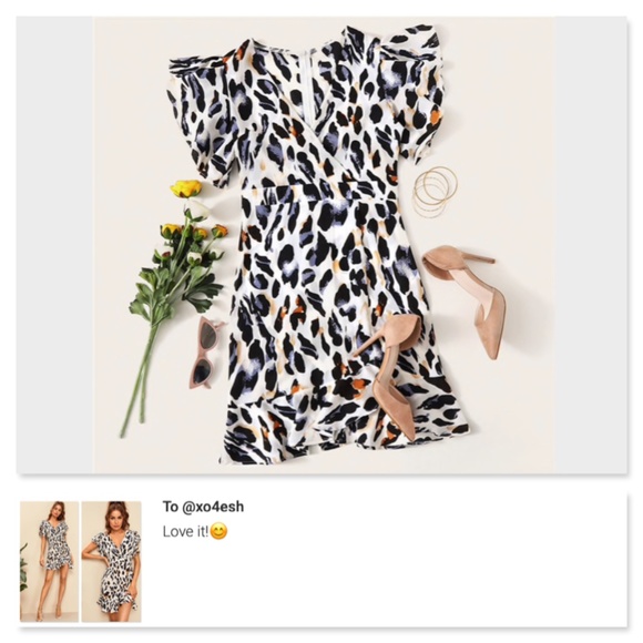 Cheetah Ruffle Detail Surplice V-Neck Mini Dress - Picture 5 of 9